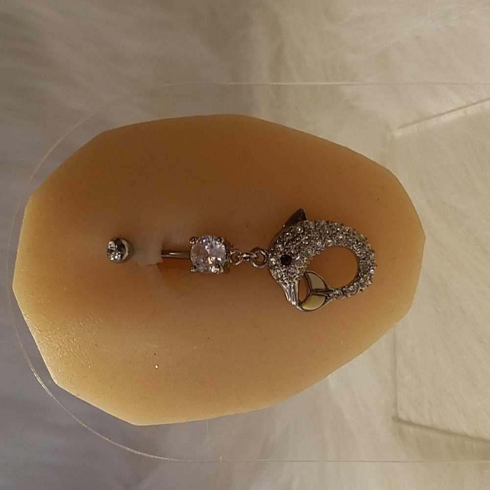 Dangle Crystal Dolphin Belly Ring - image 2